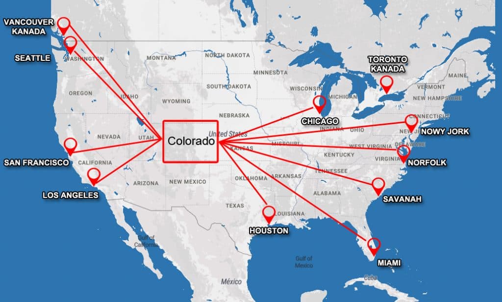 Map of the USA with the state of Colorado marked